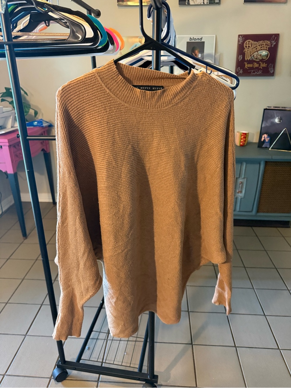HYFVE Ribbed V-Neck Sweater in Camel